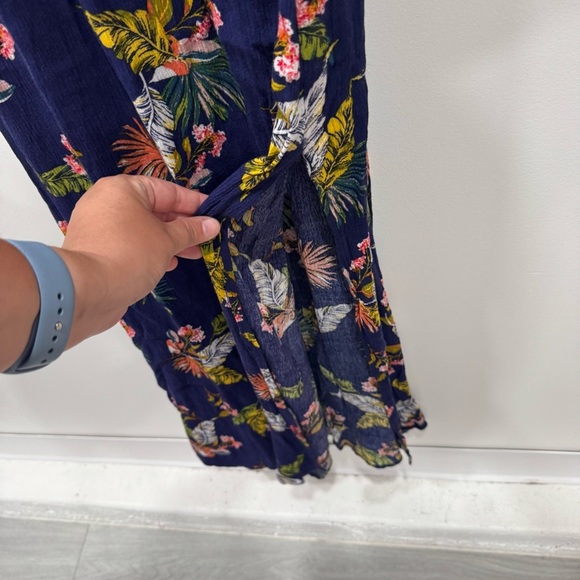 Aqua Tropical Print Maxi Dress Front Slit Open Back Small - Picture 7 of 10